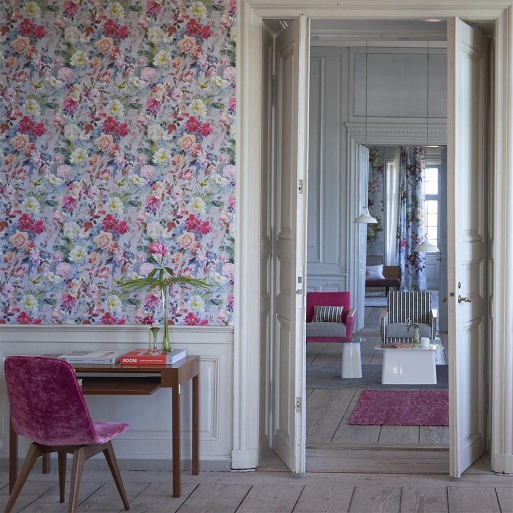 Marianne Floral Wallpaper PDG712 by Designers Guild in Fuchsia Multi